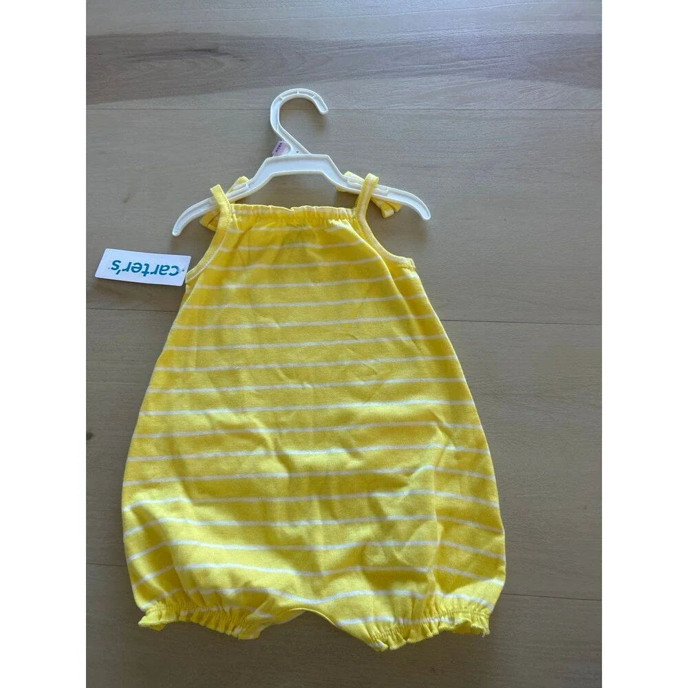 Girls Yellow Striped Heart Romper